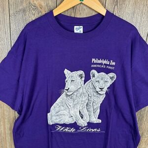 Vintage Philadelphia Zoo T-Shirt White Lions Graphic Purple XXL Velva Sheen